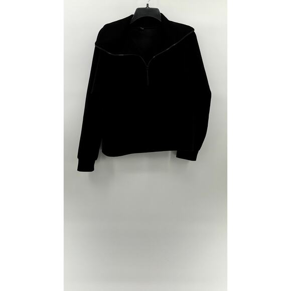 ANRABEES Women's Black Solid Half-Zip Long Sleeve Soft Lounge Sweater Top SZ S - Picture 1 of 8